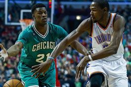 De-verde,-Bulls-veem-Kevin-Durant-brilhar-e-comandar-vitoria-do-Thunder